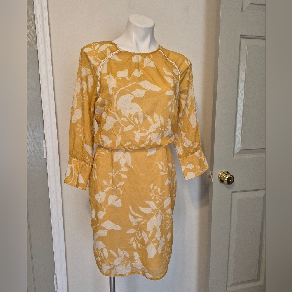 IRIS SETLAKWE Floral Printed Yellow/Cream Cotton Lined Long Sleeve Dress(6)